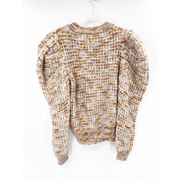 Ulla Johnson Fiora Merino Wool Button Front Puff Sleeve Fawn Cardigan Sweater - Picture 3 of 7